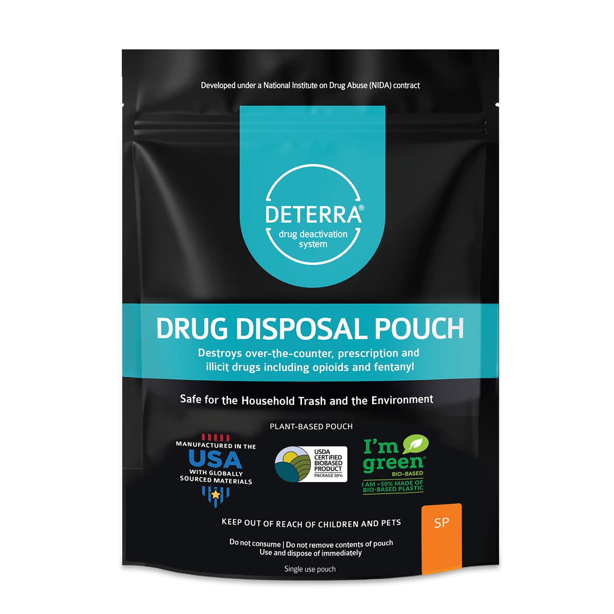 Deterra disposal pouches — SP, MP, LP sizes
